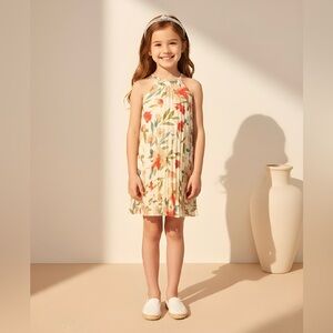 EUC Peyton Bre (GIRL’S) SZ 12 cream/green/red pleated floral dress/bust 32” flat